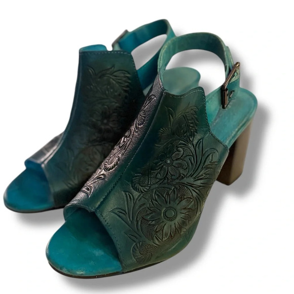 ROPER women’s turquoise leather Mika peep toe heels size 6 1/2 Western - Picture 7 of 12